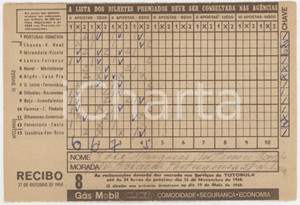 1968 PORTUGAL TOTOBOLA Semana 8 - Apostas mútuas desportivas - Bilhete Ricevuta giocata di una scheda del Totobola.  POOR/danneggiato Piegature e e gualciture diffuse Formato: 14x10 cm originale e autentica 1