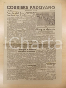 Giornale, rivista storica 1945 CORRIERE PADOVANO Punire i criminali di guerra nazisti Giornale P.W.B. 2 1
