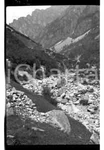 Fotografia d epoca originale 1921 VAL BREMBANA BG Letto del fiume Brembo in secca NEGATIVO ORIGINALE 1