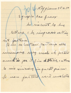 Autografo originale 1937 CICLISMO VEGGIANO Severino RIGONI attende Giro d Italia  AUTOGRAFO 1