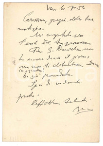 Autografo originale 1954 VENEZIA Cartolina di Vincenzo MANZINI a un amico  Autografo 1