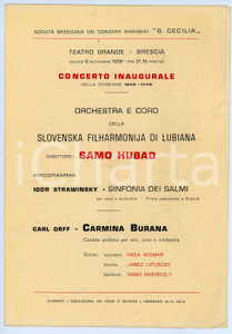 Oggetto da collezione cartaceo 1958 BRESCIA Teatro Grande  Concerto inagurale SLOVENSKA FILHARMONIJA Ljubljana 1
