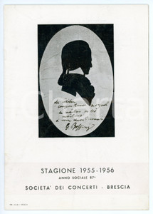 1955 BRESCIA Società dei concerti - Programma stagione 1955-1956 Anno sociale 87 Programma d'epoca. PAGINE: 18 FAIR/discreto Gualciture e piccoli strappi in copertina FORMATO: 17x24 cm originale e autentica 1