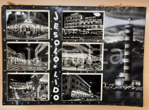 1960 ca JESOLO LIDO Vedutine con alberghi - Bozzetto preparatorio cartolina Bozzetto preparatorio per cartolina postale.Collage su cartoncino pressato.  POOR/danneggiato Ondulature ai margini, piegature agli angoli FORMATO: 50x34 cm originale e autentica 1