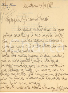 Autografo originale 1938 CICLISMO MANTOVA Lettera Learco GUERRA per gara contro motori AUTOGRAFO 1