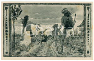 1910 ca Artist FIDUS Hugo HÖPPENER - "Nach Hause" - Postcard (2)  Cartolina d'epoca, non viaggiata.  FAIR/discreto fioriture FORMATO: 14x9 cm originale e autentica 1