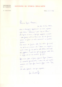 Autografo originale 1979 PADOVA Lionello PUPPI ringrazia Arnaldo BOSCARDIN per recensione AUTOGRAFO 1