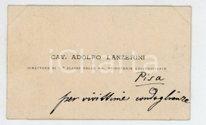 Autografo originale 1930 ca PISA Cav. Adolfo LANZERINI Biglietto condoglianze AUTOGRAFO 1