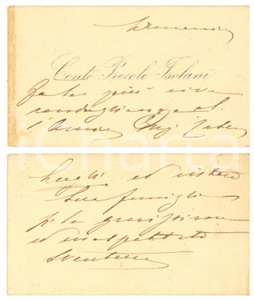 Autografo originale 1900 ca BOLOGNA Conte Procolo ISOLANI  Biglietto da visita AUTOGRAFO 1