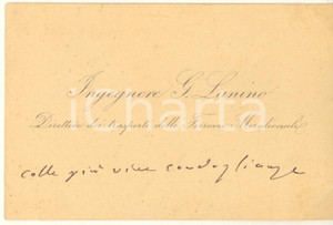 Autografo originale 1890 ca BOLOGNA Ing. Giuseppe LANINO  Biglietto da visita AUTOGRAFO 1