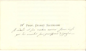 Autografo originale 1890 ca BOLOGNA Prof. Cesare RAZZABONI  Biglietto da visita AUTOGRAFO 1