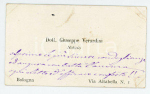 Autografo originale 1890 ca BOLOGNA Giuseppe VERARDINI Notaio  Biglietto condoglianze AUTOGRAFO 1