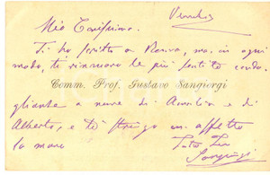 Autografo originale 1890 ca BOLOGNA Comm. Prof. Gustavo SANGIORGI  Biglietto AUTOGRAFO 1