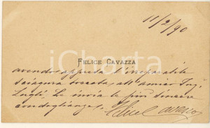 Autografo originale 1890 BOLOGNA Felice CAVAZZA  Biglietto da visita AUTOGRAFO 1