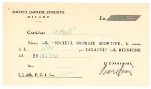 Autografo originale 1940 CICLISMO MILANO Ricevuta Adolfo BORDONI Ingaggio VIGORELLI AUTOGRAFO 1