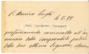 Autografo originale 1888 BOLOGNA Avv. Giuseppe PEDRAZZI  Biglietto da visita AUTOGRAFO 2 1