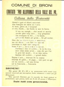 Oggetto da collezione cartaceo 1951 BRONI Comitato pro alluvionati VALLE DEL PO Manifesto dialetto pavese (2) 1