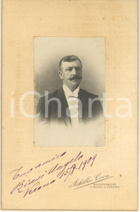 Fotografia d epoca originale 1909 VERONA Ritratto di Angelo BIASI con dedica  Foto Achille COEN 11x16 cm 1