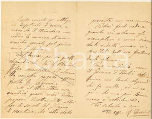 Autografo originale 1880 BOLOGNA Raffaele FACCIOLI sulla scuola del Disegno di Macchine AUTOGRAFO 1