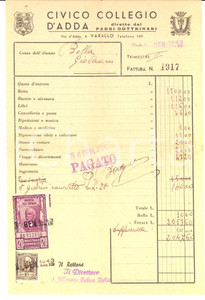 Documento originale, autentico 1943 VARALLO SESIA Civico Collegio D ADDA  Conto alunno Giovanni BOLLA 1