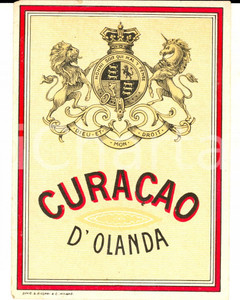 Materiale pubblicitario d’epoca 1950 ca Liquore CURACAO D OLANDA Etichetta pubblicitaria  9x13 cm 2 1