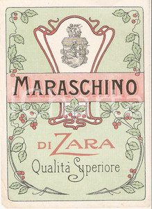 Materiale pubblicitario d’epoca 1950 ca Liquore MARASCHINO DI ZARA Etichetta pubblicitaria VINTAGE 12x9 1