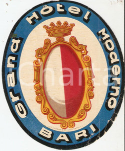 Materiale pubblicitario d’epoca 1950 ca BARI Grand Hotel MODERNO Etichetta 10x13 cm 4 1