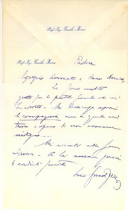 Autografo originale 1969 PADOVA Prof. Ing. Guido FERRO  Lettera di ringraziamento Autografo 1
