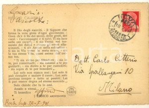 Autografo originale 1941 BOVA / REGGIO CALABRIA Arcivescovo Enrico MONTALBETTI Cartolina AUTOGRAFA 1