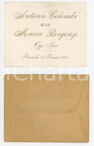 Oggetto da collezione cartaceo 1901 ROVESCALA Invito al matrimonio di Antonio COLOMBI e Maria BERGONZI 13x10 cm 1
