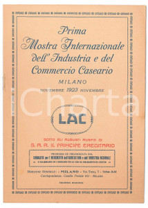 Documento originale, autentico 1923 MILANO 1 Mostra Internazionale Industria Commercio Caseario Programma 3 1