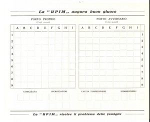 Materiale pubblicitario d’epoca 1935 ca MILANO Scheda per battaglia navale Pubblicitaria UPIM non compilata 2 1