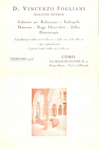 Oggetto da collezione cartaceo 1940 ca COMO via Bianchi Giovini 11 Biglietto da visita Vincenzo FOGLIANI 1 1
