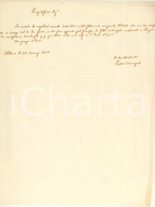 Manoscritto, lettera originale 1856 MILANO Pietro BARAGIOLA riceve saldo per semestre di affitto appartamento 1