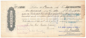 Oggetto da collezione cartaceo 1915 LISBONA PORTUGAL  Ditta BUCKNALL  Cambiale pubblicitaria 2 1