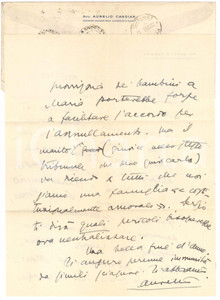Autografo originale 1949 MILANO Lettera prof. Aurelio CANDIAN  a un amico  Autografo 1
