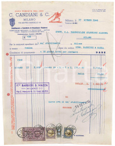 Documento originale, autentico 1940 MILANO via Bandello  C. CANDIANI Tegole piane e mattoni  Fattura 3 1