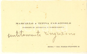 Autografo originale 1950 ca Marcello e Titina CARACCIOLO di Torchiarolo Biglietto autografo 1