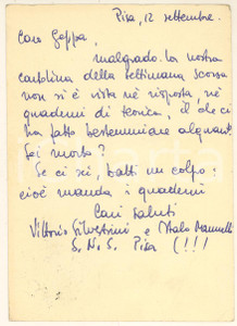 Autografo originale 1975 ca SNS PISA  Cartolina Vittorio SILVESTRINI Italo MANNELLI Autografa 1