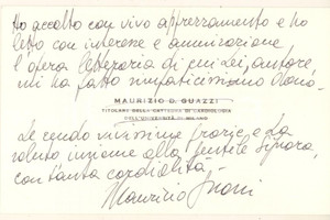 Autografo originale 1990 ca MILANO Maurizio GUAZZI Professore Cardiologia Biglietto autografo 1