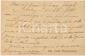 Autografo originale 1888 BOLOGNA Ing. Luigi FRANCESCHINI  Biglietto da visita AUTOGRAFO 1