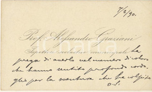 Autografo originale 1890 ca BOLOGNA Alessandro GRAZIANI ispettore scolastico  Biglietto autografo 1