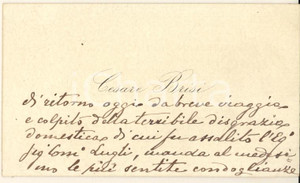 Oggetto da collezione cartaceo 1890 ca BOLOGNA Cesare BRISI  Biglietto da visita autografo 1