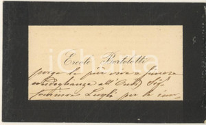 Autografo originale 1890 ca BOLOGNA Ercole BORTOLOTTI  Biglietto da visita autografo 1