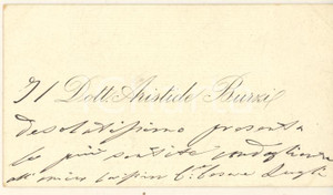 Autografo originale 1890 ca BOLOGNA Aristide BURZI  Biglietto da visita autografo 1
