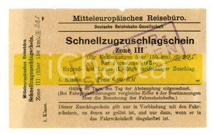 Oggetto da collezione cartaceo 1955 ca MITTELEUROPAISCHES REISEBURO Schnellzugzischlagschein MUSTERSPECIMEN 1
