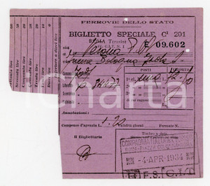 1934 FERROVIE DELLO STATO Biglietto speciale GENOVA PIAZZA PRINCIPE a VERONA Biglietto d'epoca. CONDIZIONI:FAIR/discreto GualcitureFORMATO: 9x10 cm originale e autentica 1