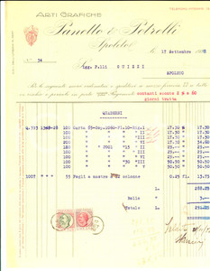 Documento originale, autentico 1928 SPOLETO Arti grafiche PANETTO E PETRELLI Fattura intestata carta 1