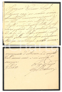 Autografo originale 1888 BOLOGNA Giovanni MALVEZZI DE  MEDICI  Biglietto AUTOGRAFO 1