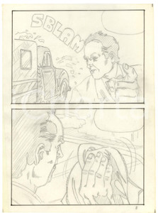 Stampa, bozzetto originale 1970 Fumetto erotico LANDO camion Tavola originale matita su lucido LUBE 1